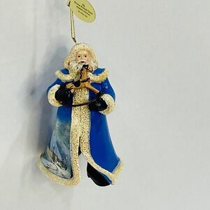 Ashton Drake Thomas Kinkade Santa Claus ornament rocking horse Christmas blue‎